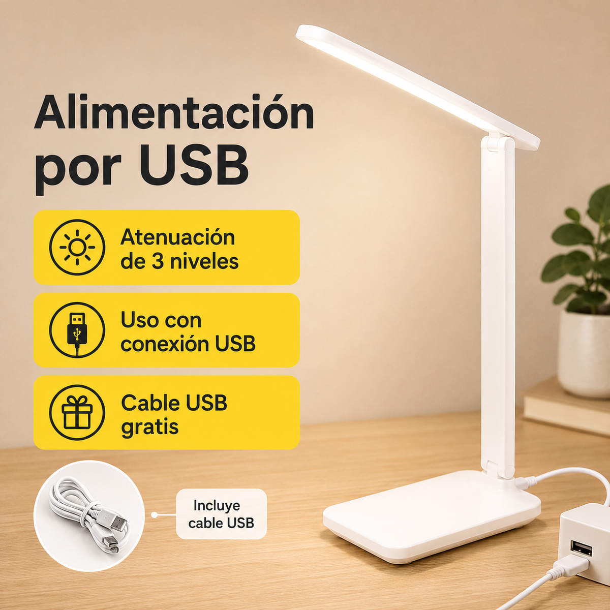 Lámpara de mesa USB